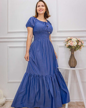 Vestido Ciganinha Longo com Lastex na Cintura