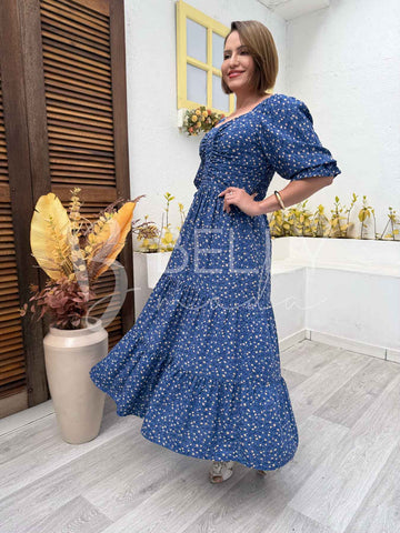 Vestido Midi Martina Liso em Viscose Casual Romântico