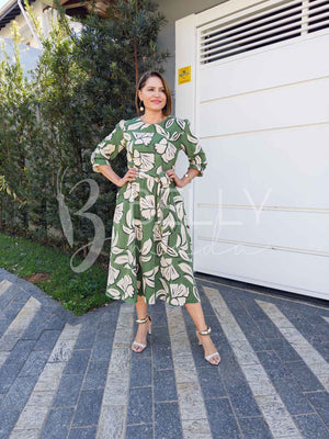 Vestido Midi Keyla Estampado em Poliéster Casual e Festa