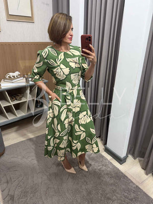 Vestido Midi Keyla Estampado em Poliéster Casual e Festa