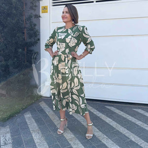 Vestido Midi Keyla Estampado em Poliéster Casual e Festa