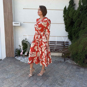 Vestido Midi Keyla Estampado em Poliéster Casual e Festa