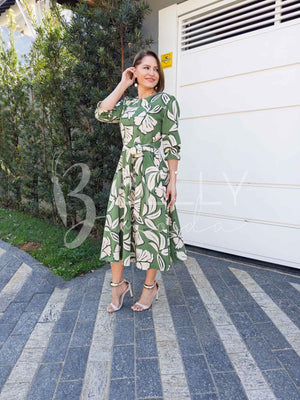 Vestido Midi Keyla Estampado em Poliéster Casual e Festa