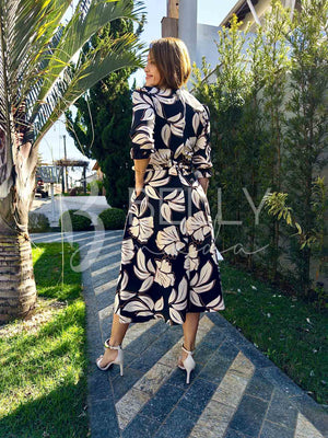 Vestido Midi Keyla Estampado em Poliéster Casual e Festa