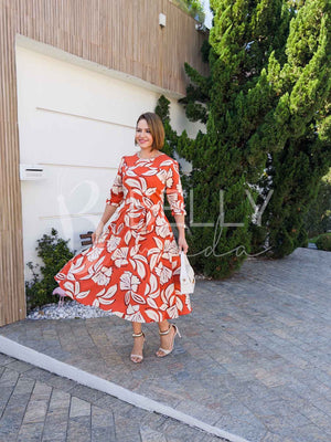 Vestido Midi Keyla Estampado em Poliéster Casual e Festa