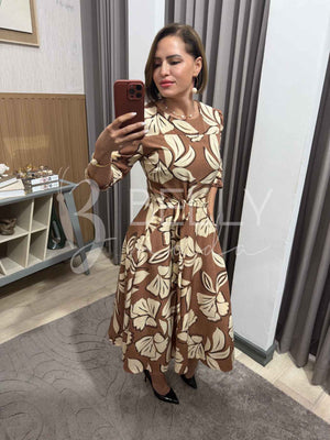 Vestido Midi Keyla Estampado em Poliéster Casual e Festa