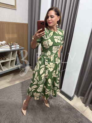 Vestido Midi Keyla Estampado em Poliéster Casual e Festa