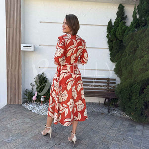 Vestido Midi Keyla Estampado em Poliéster Casual e Festa