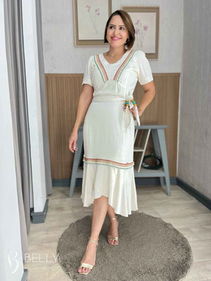 Vestido Midi Viscose com Babado