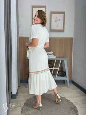 Vestido Midi Viscose com Babado