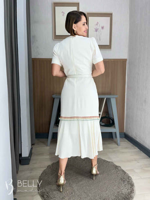 Vestido Midi Viscose com Babado