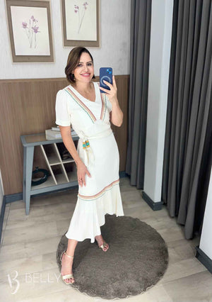 Vestido Midi Viscose com Babado