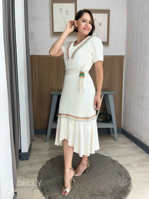 Vestido Midi Viscose com Babado