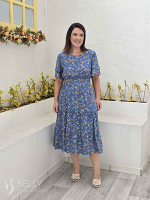 Vestido Midi Rebeca Liso em Viscolinho Casual Romântico