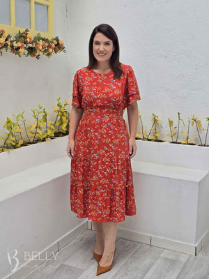 Vestido Midi Rebeca Liso em Viscolinho Casual Romântico