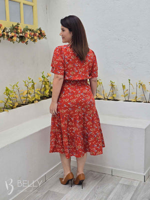 Vestido Midi Rebeca Liso em Viscolinho Casual Romântico