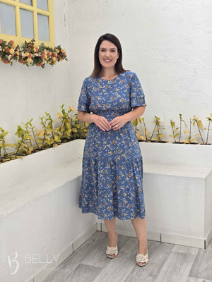 Vestido Midi Rebeca Liso em Viscolinho Casual Romântico