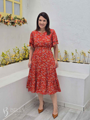 Vestido Midi Rebeca Liso em Viscolinho Casual Romântico