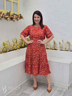 Vestido Midi Rebeca Liso em Viscolinho Casual Romântico