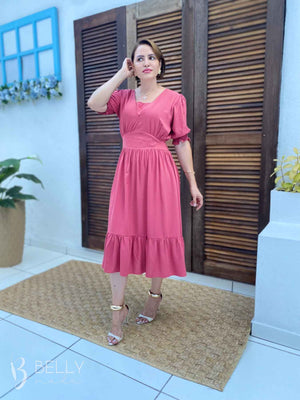 Vestido Silmara Midi com Decote Sobreposto