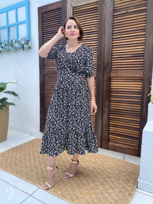 Vestido Silmara Midi com Decote Sobreposto