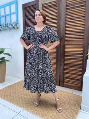 Vestido Silmara Midi com Decote Sobreposto