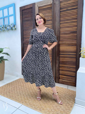 Vestido Silmara Midi com Decote Sobreposto