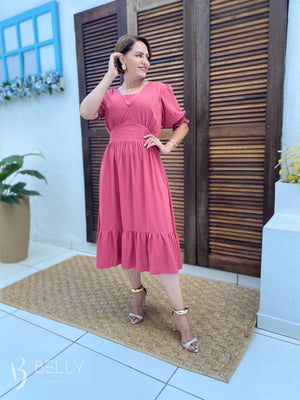 Vestido Silmara Midi com Decote Sobreposto