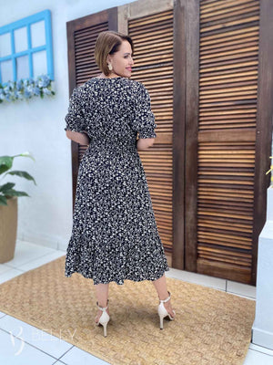 Vestido Silmara Midi com Decote Sobreposto