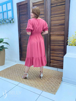 Vestido Silmara Midi com Decote Sobreposto