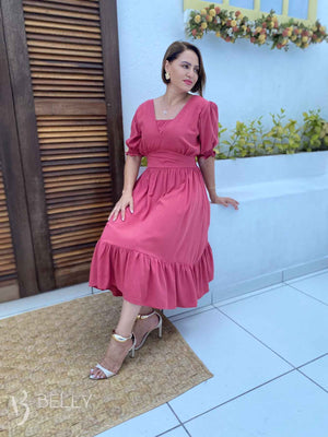 Vestido Silmara Midi com Decote Sobreposto