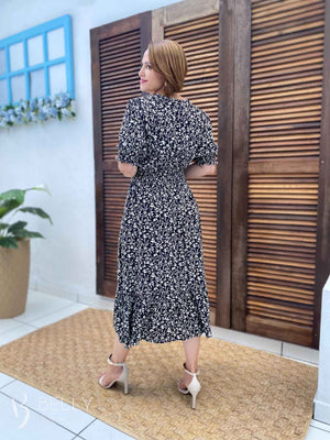 Vestido Silmara Midi com Decote Sobreposto