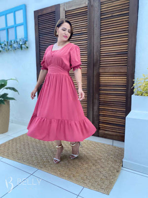 Vestido Silmara Midi com Decote Sobreposto