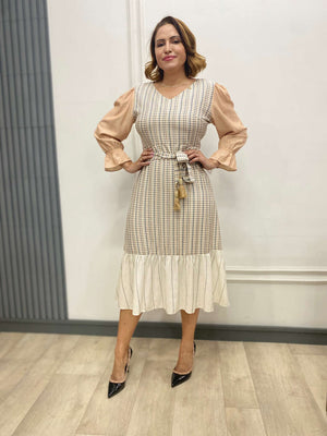 Vestido Sino em Linho Estampado