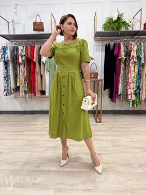 Vestido Midi Soraya Liso em Linho com Viscose Elegante