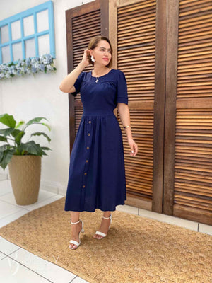 Vestido Midi Soraya Liso em Linho com Viscose Elegante