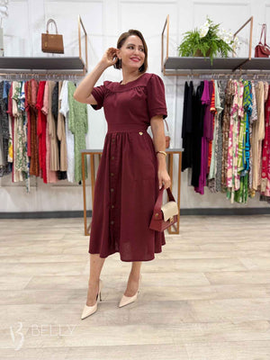 Vestido Midi Soraya Liso em Linho com Viscose Elegante