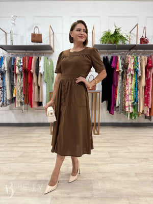 Vestido Midi Soraya Liso em Linho com Viscose Elegante