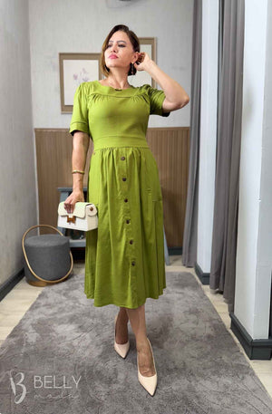 Vestido Midi Soraya Liso em Linho com Viscose Elegante