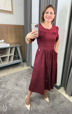 Vestido Midi Soraya Liso em Linho com Viscose Elegante