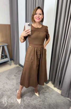 Vestido Midi Soraya Liso em Linho com Viscose Elegante