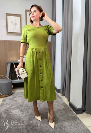 Vestido Midi Soraya Liso em Linho com Viscose Elegante
