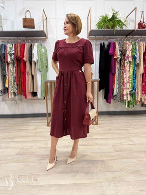 Vestido Midi Soraya Liso em Linho com Viscose Elegante