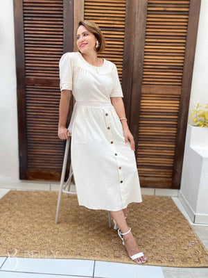 Vestido Midi Soraya Liso em Linho com Viscose Elegante