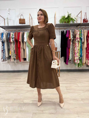 Vestido Midi Soraya Liso em Linho com Viscose Elegante