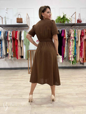 Vestido Midi Soraya Liso em Linho com Viscose Elegante