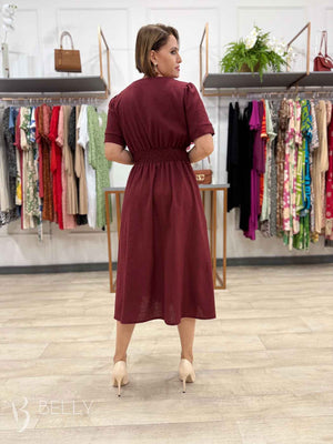 Vestido Midi Soraya Liso em Linho com Viscose Elegante