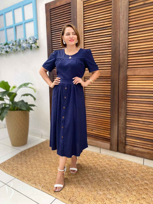 Vestido Midi Soraya Liso em Linho com Viscose Elegante
