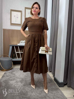 Vestido Midi Soraya Liso em Linho com Viscose Elegante