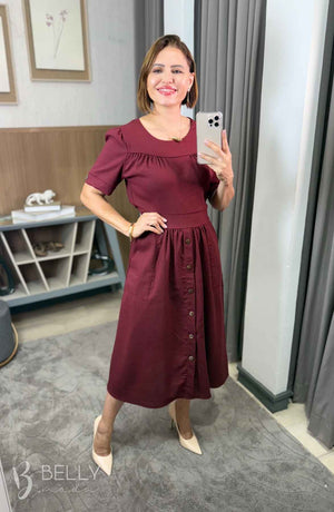 Vestido Midi Soraya Liso em Linho com Viscose Elegante